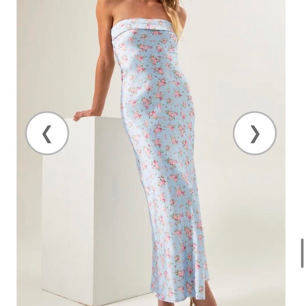 Altar'd State Light Blue Floral Strapless Maxi Dress